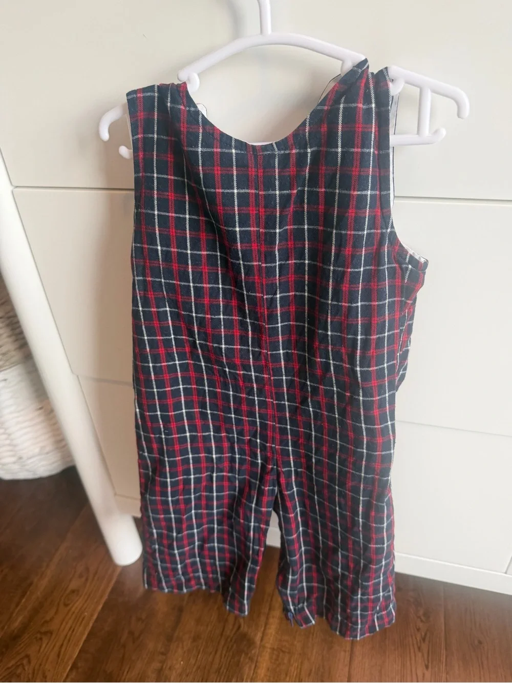 Kids Plaid Fire Truck Appliqué Overalls - Red Accent